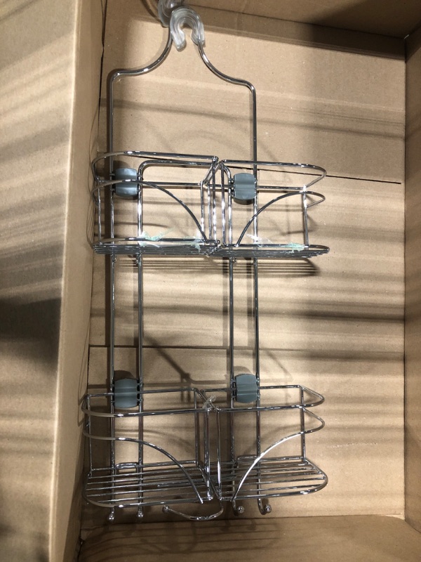 Photo 3 of Zenna Home Hanging Shower Caddy, Over the Shower Head Bathroom Storage, Made for Handheld Shower Hoses, Rust Resistant, No Drilling, Expandable Organizer with 4 Baskets, Razor Holders, Hooks, Chrome