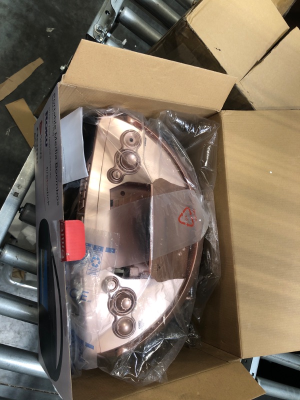 Photo 1 of Aiwa Portable Boombox, Crystal Clear Sound with 3W x 2 Speakers and Bass Function, Featuring a 7" LCD Display, Bluetooth Connectivity, FM Radio, CD/DVD Player, Streaming on Roku and Amazon Firestick Rose Gold