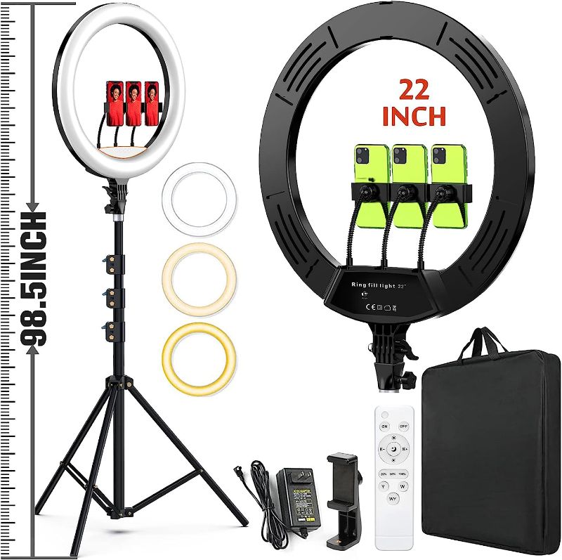 Photo 1 of 22" Ring Light Selfie Ring Light Kit with 75" Tripod, 6500K Dimmable LED Ring Light, Carrying Bag for Phone, Camera, ipad, YouTube, Facebook, TikTok, Video Recording