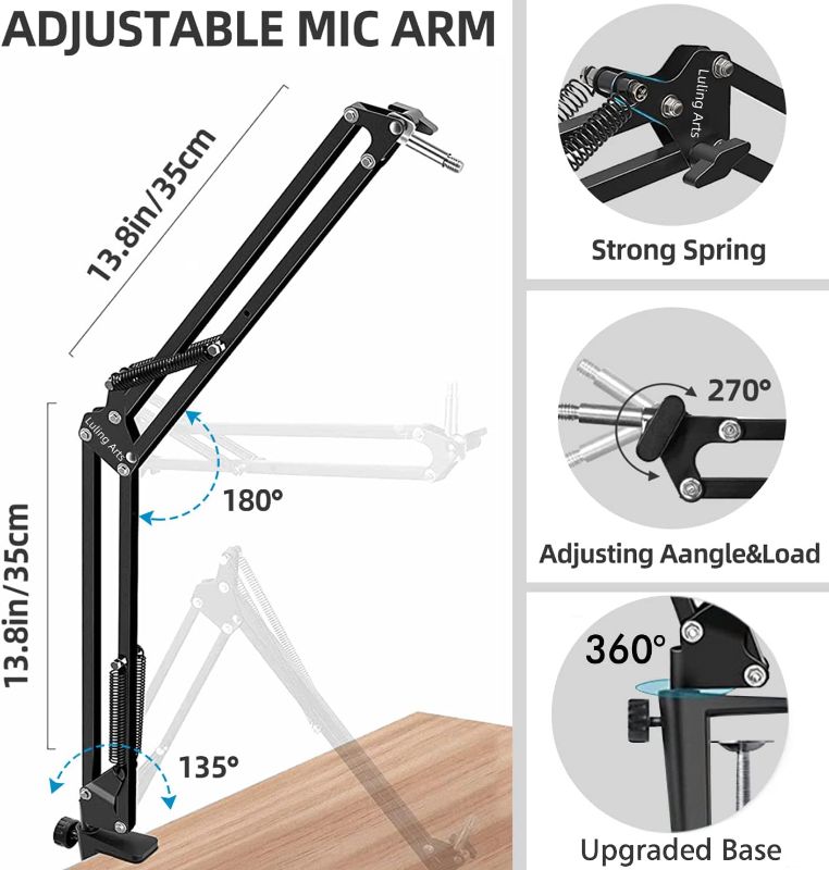 Photo 1 of Microphone Stand for Blue Yeti, Boom Arm Scissor Mic Stand with Windscreen and Double layered screen Pop Filter Heavy Duty Mic Boom Scissor Arm Stands, Broadcasting and Recording.