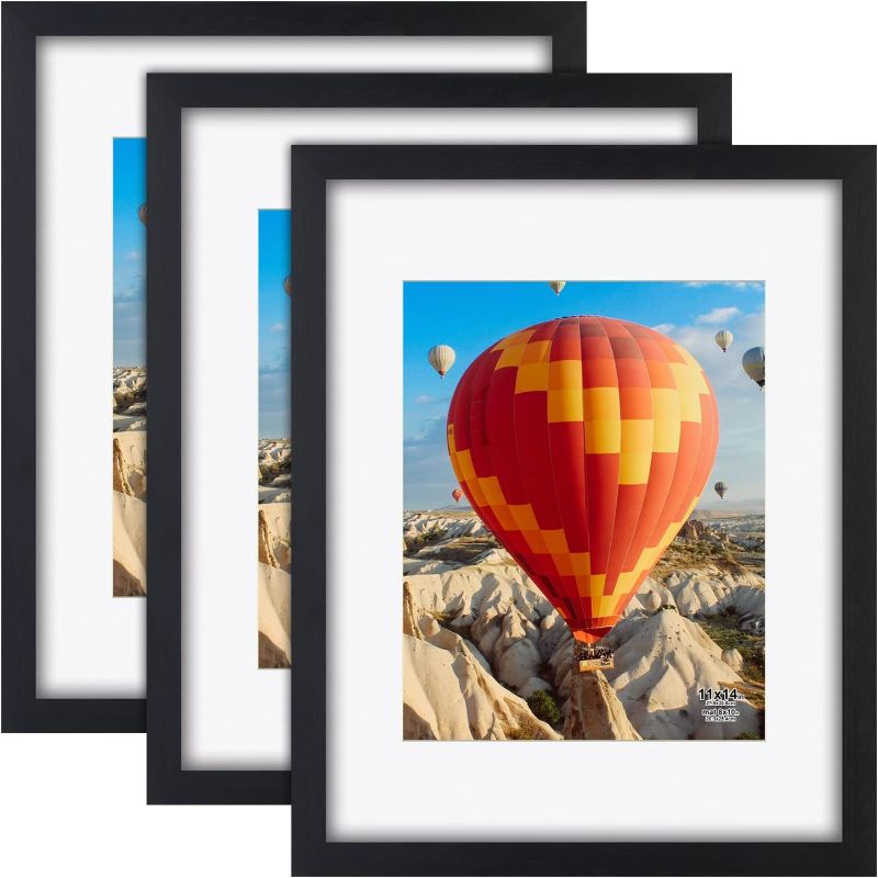 Photo 1 of RR ROUND RICH DESIGN 11x14 inch Picture Frames Made of Solid Wood and HD Glass Display Photos 8x10 with Mat or 11x14 Without Mat 3PK Black