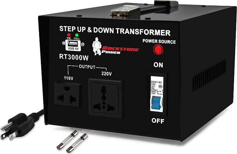 Photo 1 of ROCKSTONE POWER 3000 Watt Voltage Converter Transformer - Heavy Duty Step Up/Down AC 110V/120V/220V/240V Power Converter - Circuit Breaker Protection – DC 5V USB Port - CE Certified [3-Year Warranty]
