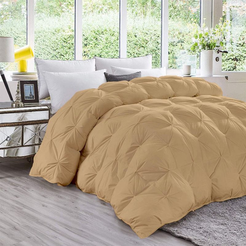 Photo 1 of  All-Season Queen/Full/Full XL Sized 88 by 88 inch Taupe, 1 Piece Quilted Pinch Pleated Comforter 1000 TC 100% Egyptian Cotton (Comforter Cover Not Included)
