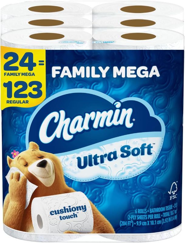 Photo 1 of Charmin Ultra Soft Cushiony Touch Toilet Paper, 24 Family Mega Rolls = 123 Regular Rolls
