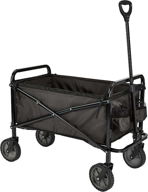 Photo 1 of Amazon Basics Collapsible Folding Outdoor Utility Wagon with Cover Bag, Black
