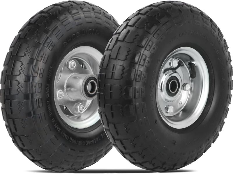 Photo 1 of 2 Pack 4.10/3.50-4" Pneumatic Air Filled Heavy-Duty Wheels/Tires,10" All Purpose Utility Wheels/Tires for Hand Truck/Gorilla Utility Cart/Garden Cart,5/8" Center Bearing,2.25" Offset Hub