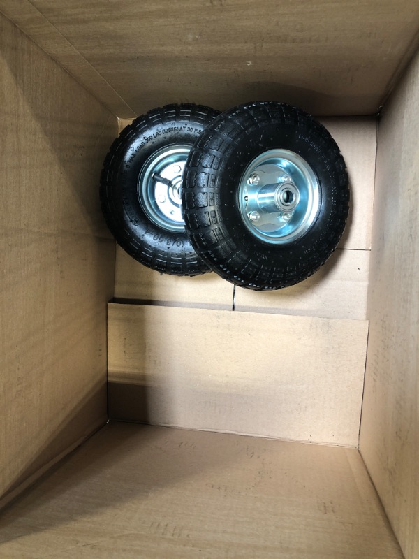 Photo 3 of 2 Pack 4.10/3.50-4" Pneumatic Air Filled Heavy-Duty Wheels/Tires,10" All Purpose Utility Wheels/Tires for Hand Truck/Gorilla Utility Cart/Garden Cart,5/8" Center Bearing,2.25" Offset Hub
