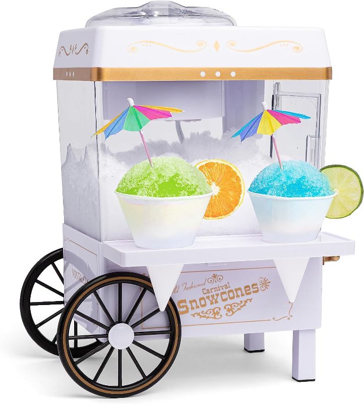 Photo 1 of Nostalgia Snow Cone Shaved Ice Machine - Retro Table-Top Slushie Machine Makes 20 Icy Treats - Includes 2 Reusable Plastic Cups & Ice Scoop - White
