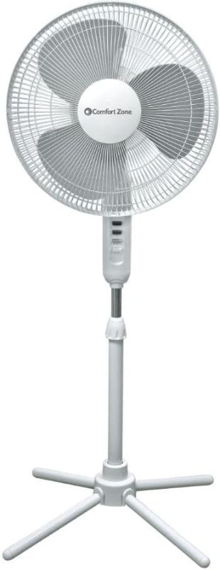 Photo 1 of Comfort Zone 16" Oscillating Pedestal Fan - with 3 Speeds, White + Grey
