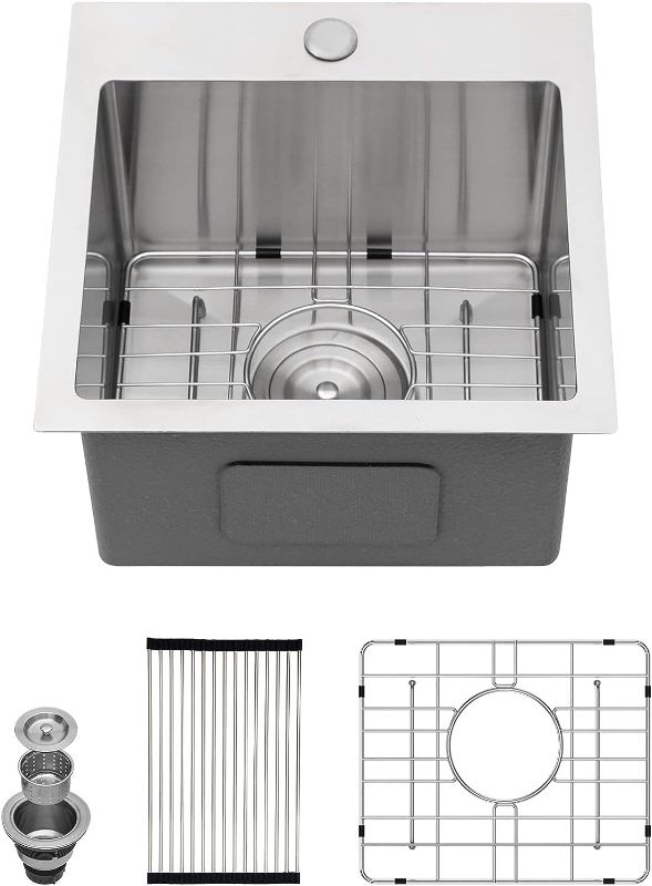 Photo 1 of 15 Drop In Bar Sink - Lordear 15x15 Inch Stainless Steel Bar Sink Drop In Bar Prep Vegetable Kitchen Sinks 16 Gauge Topmount 15 Inch Deep RV Wet Bar Prep Sink