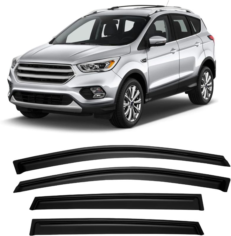 Photo 1 of xdar Rain Guards for 2013-2019 Ford Escape 2014 2015 2016 2017 2018 Window Visors Vent Guard Shade Deflector, Tape-On Dark Smoke, 4PCS