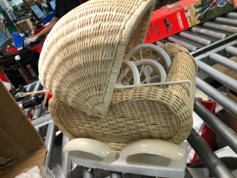 Photo 2 of Baby Doll Stroller by Small Foot – Vintage Wicker Rolling Carriage Pram – Classic Doll Buggy – Pretend Play Toy Develops Kids Nurturing, Imaginative & Creative Play – Ages 3+ Years