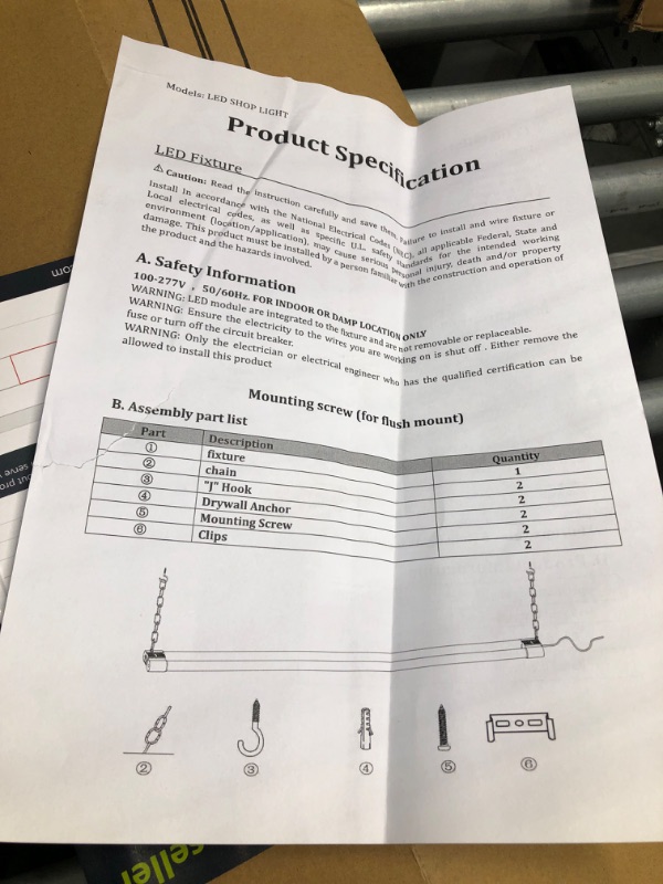 Photo 2 of 4 Pack 4FT Linkable LED Shop Light, Utility Shop Light Fixture, 4400lm, 42W [250W Equivalent], 5000K Daylight White Shop Lights for Garage,Hanging or Surface Mount, W/ Power Cord, ETL White 4FT