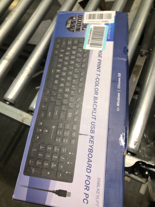 Photo 2 of X9 Performance Backlit Large Print Keyboard - Easy to See and Type - Light Up Keyboard for Elderly or Visually Impaired - USB Wired Lighted Keyboard, 7 Colors, Oversize Letters - Easy View Keyboard