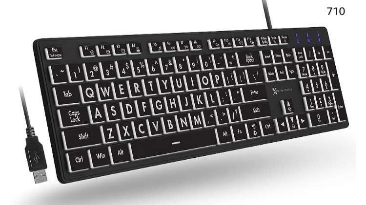 Photo 1 of X9 Performance Backlit Large Print Keyboard - Easy to See and Type - Light Up Keyboard for Elderly or Visually Impaired - USB Wired Lighted Keyboard, 7 Colors, Oversize Letters - Easy View Keyboard