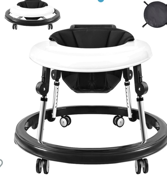 Photo 1 of Baby Walker, Foldable 9-Gear Height Adjustable Baby Walker with Wheels, Infant Toddler Walker with Foot Pads, Baby Walkers and Activity Center, Baby Walkers for Baby Boys and Baby Girls 6-24 Months