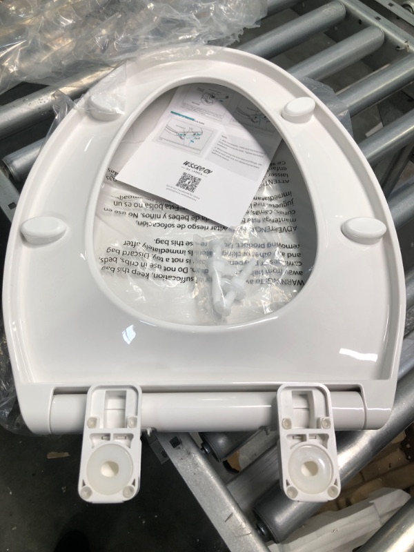 Photo 2 of Elongated Toilet Seat with Slow Close Seat, Easy Clean, Suitable Standard Elongated or Oval Toilet with Thickened Plastic Lid, Plastic, White Elongated Without Lights