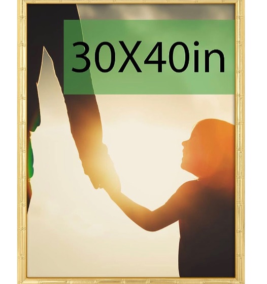 Photo 1 of 30x40 Picture Frame, Gold Poster Frame, Bamboo Design Natural Gallery Frame, Horizontal or Vertical Format, Sturdy Frame and Plexiglass, Large Photo Frame Wall Art, for Photos, Artworks, Posters