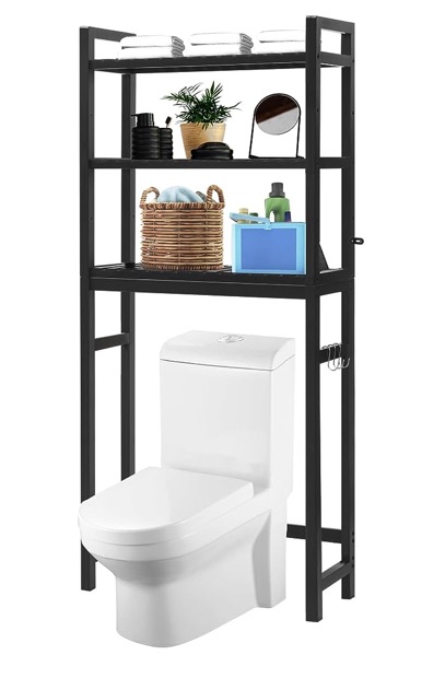Photo 1 of Adjustable 2-Tier Above Toilet Shelf, Stable Freestanding Above Toilet Organizer  for Bathroom Restroom Laundry Balcony, Black