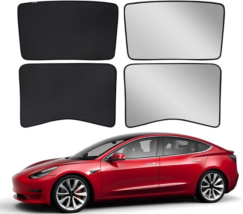 Photo 1 of BASENOR Tesla Model 3 Sunshade Front & Rear Glass Roof Sun Shades with Skylight Reflective Covers Set of 4 (2023 2022 2021 Model 3)