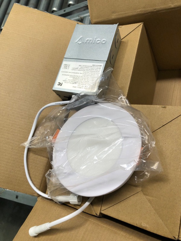 Photo 2 of Amico 1 Pack 4 INCH 5CCT Ultra-Thin Recessed Lighting with Junction Box,2700K/3000K/3500K/4000K/5000K Selectable,800LM LED Downlight, 11W Eqv 70W, Dimmable Support Can Light,ETL