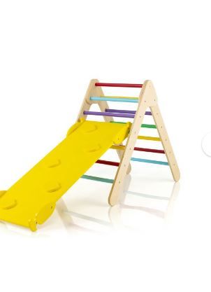 Photo 1 of Preferred Toys Pikler Triangle - 3 in 1 Montessori Climbing Set with Slide, Rope & Wooden Climber Wall - Foldable Kids Indoor Play Equipment Gym for Boys & Girls (Pikler Triangle with Slide)
