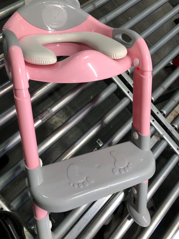 Photo 2 of Fedicelly Potty Training Seat Ladder Girls, Toddlers Potty Chair Potty Seat, Kids Potty Training Toilet Seat with Ladder (Gray/Pink)