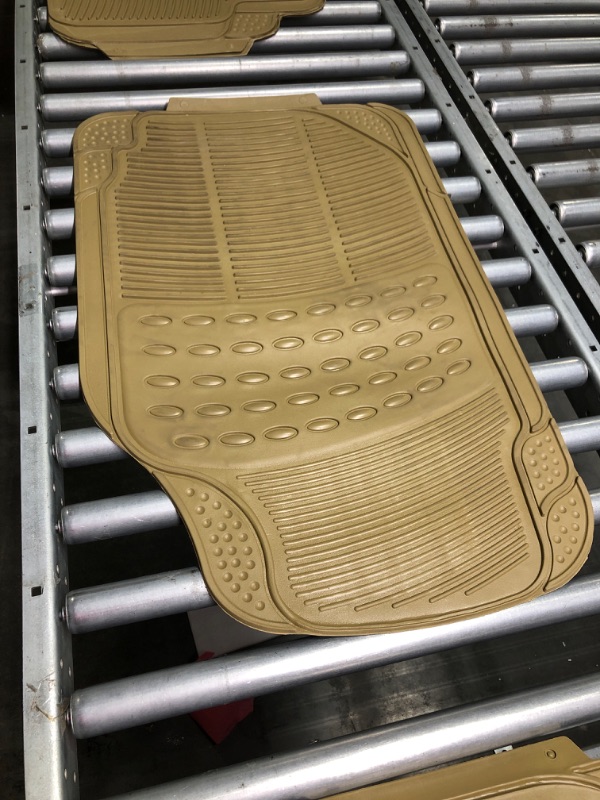 Photo 1 of Automotive Floor Mats Solid Tan Beige ClimaProof for all weather protection Universal Fit Trimmable Heavy Duty fits most Cars, SUVs, and Trucks, 3pc Full Set FH Group F11306BEIGE