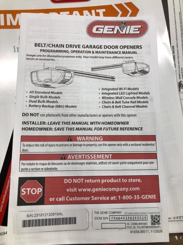 Photo 3 of ***MISSING PARTS*** Genie StealthDrive Connect Model 7155-TKV Smartphone-Controlled Ultra-Quiet Strong Belt Drive Garage Door Opener & GLEDB2-R2 2 Pack Garage Door Opener LED Light Bulb, 4000K Wi-Fi & Battery Backup Garage Door Opener + BULB