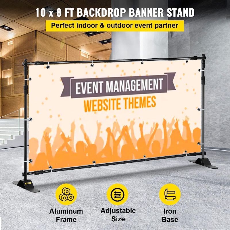 Photo 1 of 10 x 8 Ft Backdrop Banner Stand Newest Step and Repeat for Trade Show Wall Exhibitor Photo Booth Background Adjustable Telescopic Height and Width