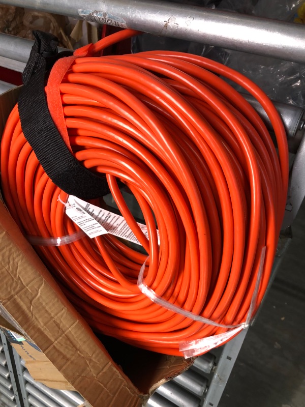Photo 3 of 300 ft Outdoor Extension Cord Waterproof 12/3 Gauge Heavy Duty with Lighted end, Flexible Cold-Resistant 3 Prong Electric Cord Outside, 15Amp 1875W 12AWG SJTW, Orange, ETL HUANCHAIN 300FT 12/3 Extension Cord Orange