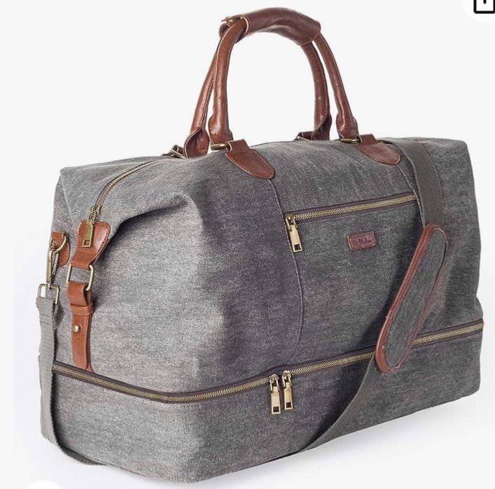 Photo 1 of MyMealivos Canvas Weekender Bag, Overnight Travel Carry On Duffel Tote with Shoe Pouch (Grey)