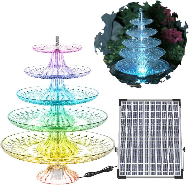 Photo 1 of AISITIN DIY 5 Tiered Bird Bath with 12W Solar Fountain, 2023 Upgraded DIY Solar Pump with 5000mAh Battery Backup Solar Fountains Water Feature for Outdoor...
