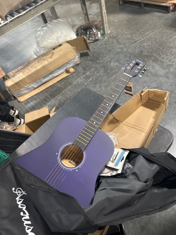 Photo 3 of Asmuse 41 Inch Acoustic Guitar, Premium Solid Wood Cutaway Guitar Bundle kit With Gig Bag, Tuner, Strap, Capo, Strings and Picks (Purple)