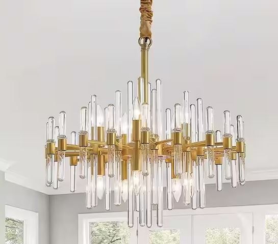 Photo 1 of 24 in gold crystal chandelier  Uses 10 x (Max 40W) E12 bulbs (not included) Dimension: 25 in. W x 24 in. H