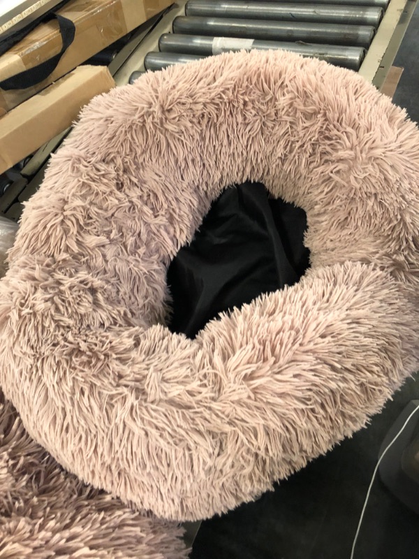 Photo 2 of Arlee Donut Round Pet Dog Bed - Memory Foam - Calming Reduce Anxiety - Shaggy Vegan Fur - Assembled USA, Taupe Taupe Medium