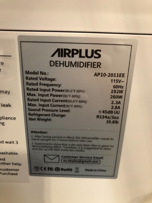 Photo 6 of AIRPLUS 30 Pints 1,500 Sq. Ft Dehumidifier for Basement, Powerful Dehumidifier for Home with Drain Hose (AP2011N) Fine