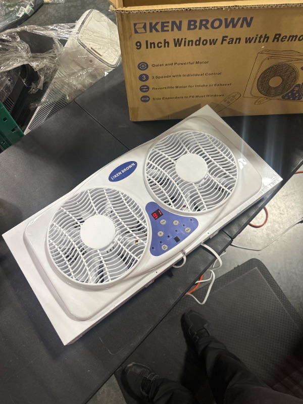 Photo 3 of ***POWERS ON - MISSING REMOTE*** KEN BROWN 9 Inch Twin Window Fan With Remote, 3-Speed Reversible Air Quiet Flow and Thermostat Control,ETL Safety Listed