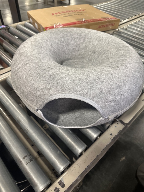 Photo 3 of Cat Tunnel Bed for Indoor Cats with 4 Toys, Scratch Resistant Detachable, and Washable Large Donut Cat Bed, for Cats up to 7 Lbs (M(20x20x9), Light Grey) M(20x20x9) Light Grey