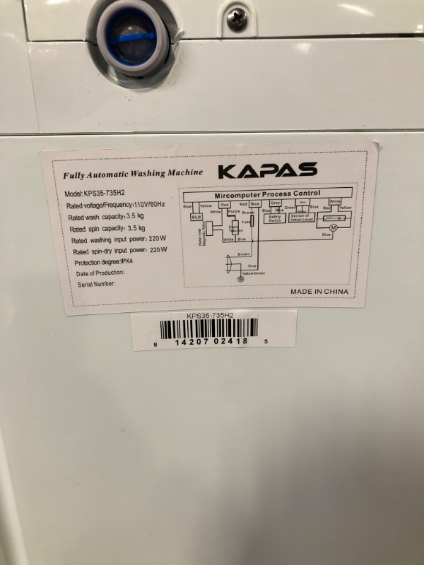 Photo 5 of kapas kps35-735h2 upgraded compact washing machine, fully automatic 2-in-1 washer and spin dryer machine build-in pump and long hose, 8 lbs. capacity 8 lbs. top load tub washer