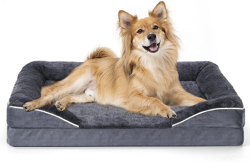 Photo 1 of Arien Dog Bed, Dog Beds for Large Dogs, Orthopedic Bolster Couch Pet Bed for Large Dogs, Removable Washable Cover, Nonskid Bottom Couch, Dog Sofa Bed for Comfortable Sleep Large(35"*27"? Grey