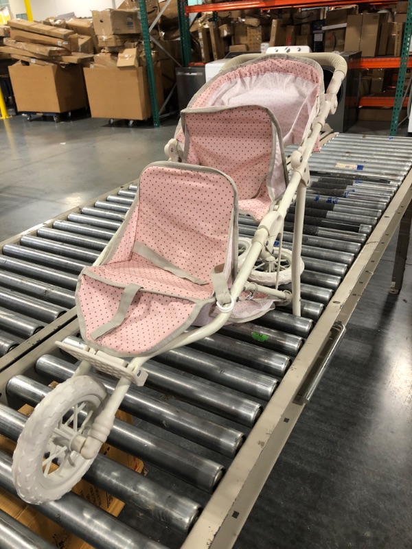 Photo 1 of Badger Basket Folding Double Front-to-Back Doll Stroller (fits 18 inch Dolls), Pink/White