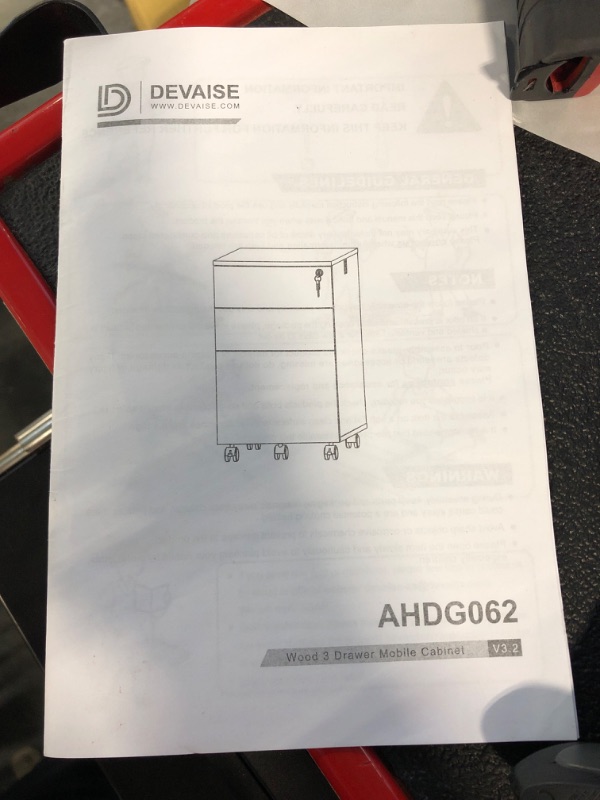 Photo 3 of DEVAISE Locking File Cabinet, 3 Drawer Rolling Pedestal Under Desk Office, Fully Assembled Except Casters, Black Black 14.6"W x 17.1"D x 23.6"H