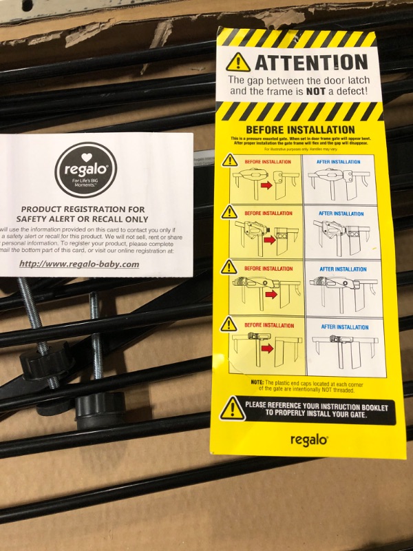 Photo 1 of Regalo Easy Step 49-Inch Extra Wide Baby Gate, Includes 4-Inch and 12-Inch Extension Kit, 4 Pack of Pressure Mount Kit and 4 Pack of Wall Mount Kit, Black