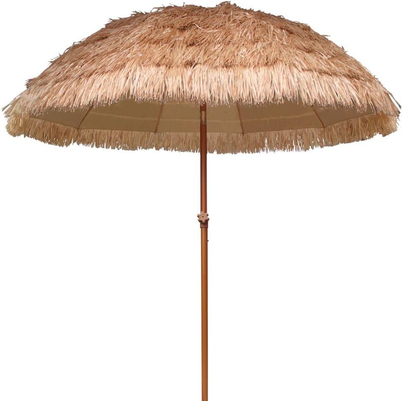 Photo 1 of AMMSUN 7.5ft Hula Thatched Tiki Umbrella Hawaiian Style Beach Patio Umbrella and 10 Ribs UPF 50+ with Tilt Carry Bag for Outdoor Tiki Bar, Tropical Palapa, Patio Garden Beach Pool Backyard Natural Color