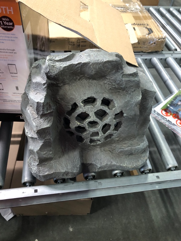 Photo 1 of Alpine Corporation Waterproof Bluetooth Solar-Powered Outdoor Wireless Rock Speaker, Gray