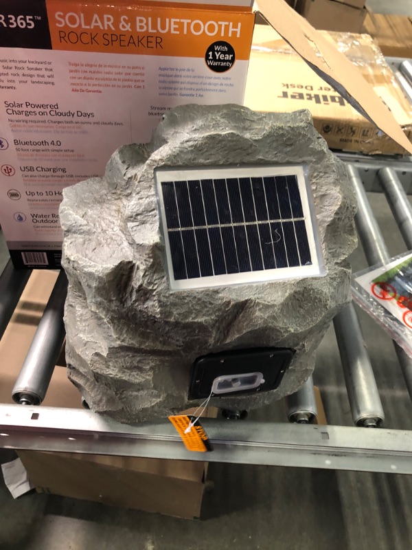 Photo 1 of Alpine Corporation Waterproof Bluetooth Solar-Powered Outdoor Wireless Rock Speaker, Gray