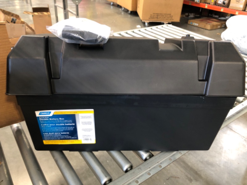 Photo 3 of Camco Heavy Duty Double Battery Box with Straps and Hardware - Group GC2 | Safely Stores RV, Automotive, and Marine Batteries | Measures Inside 21-1/2" x 7-3/8" x 11-3/16" | (55375) Frustration Free Packaging Double Battery Box