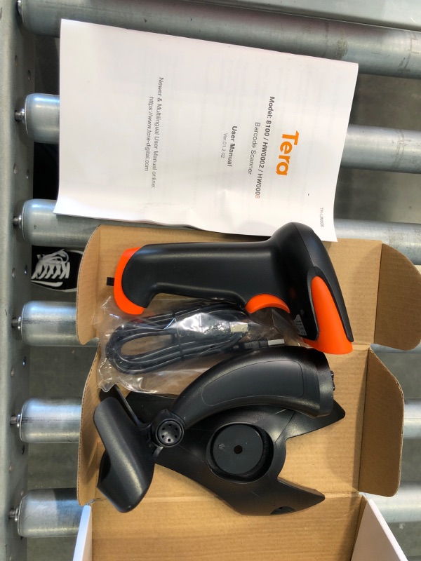 Photo 3 of Tera Pro Fully Upgraded Wireless 2D QR Barcode Scanner with Stand, 3 in 1 Bluetooth & 2.4GHz Wireless & USB Wired, Connect Smart Phone Tablet PC, Image Bar Code Reader with Vibration Alert, HW0002 Orange