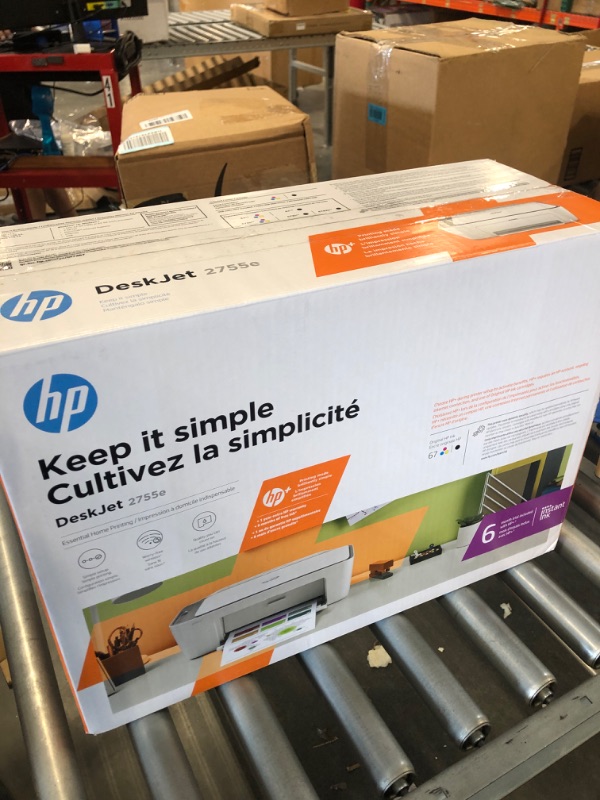 Photo 2 of HP DeskJet 2755e Wireless Color All-in-One Printer with bonus 6 months Instant Ink (26K67A), white